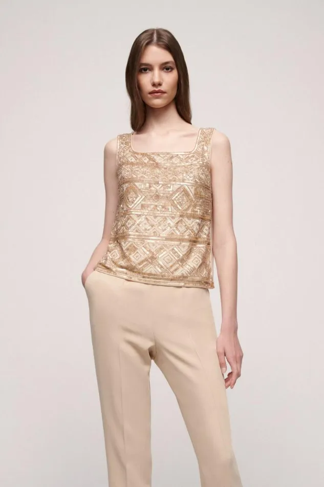Luisa Spagnoli Tops And TShirts Labi 8211 Sequinned Top Sand 8211 Women