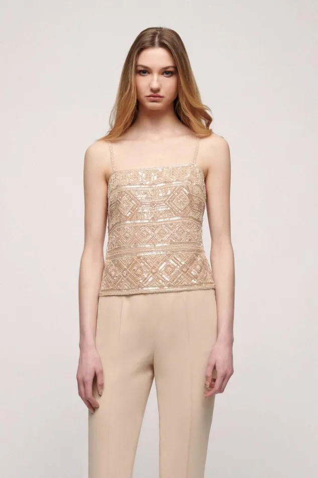 Luisa Spagnoli Tops And TShirts Labia 8211 Embroidered Top Sand 8211 Women