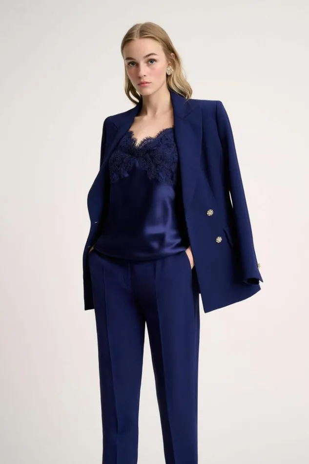 Luisa Spagnoli Tops And TShirts Luogo 8211 Top With Lace Applique Blue Purplish 8211 Women
