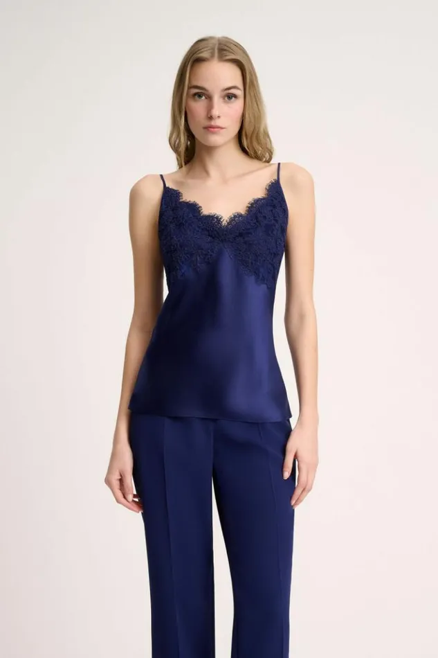 Luisa Spagnoli Tops And TShirts Luogo 8211 Top With Lace Applique Blue Purplish 8211 Women Luisa Spagnoli Tops And TShirts Luogo 8211 Top With Lace Applique Blue Purplish 8211 Women