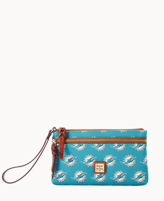 ManWoman NFL Dolphins Double Zip Wristlet Miami Dolphins Dooney and Bourke Wallets