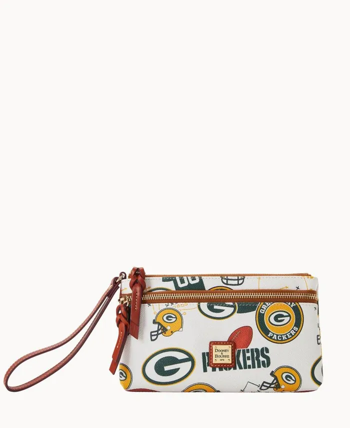 ManWoman NFL Packers Double Zip Wristlet Green Bay Packers Dooney and Bourke Wallets