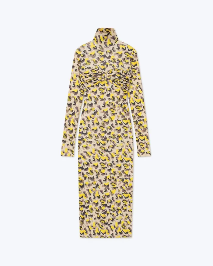 Manja Sale MeshJersey Midi Dress Watercolor Leopard Women Nanushka Dresses