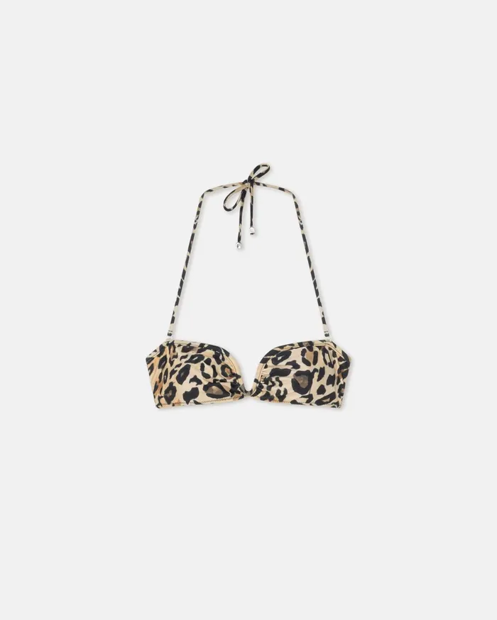 Manou Ruched Halterneck Bikini Top Leopard Women Nanushka Swimwear