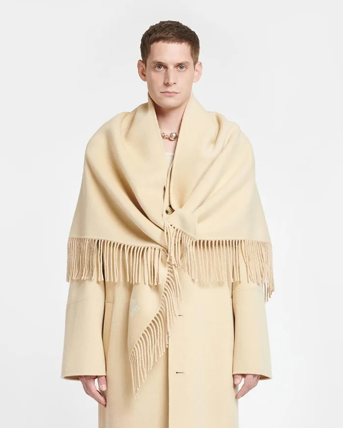 Marlene Double Wool And SilkBlend Scarf Creme Men Nanushka Scarves