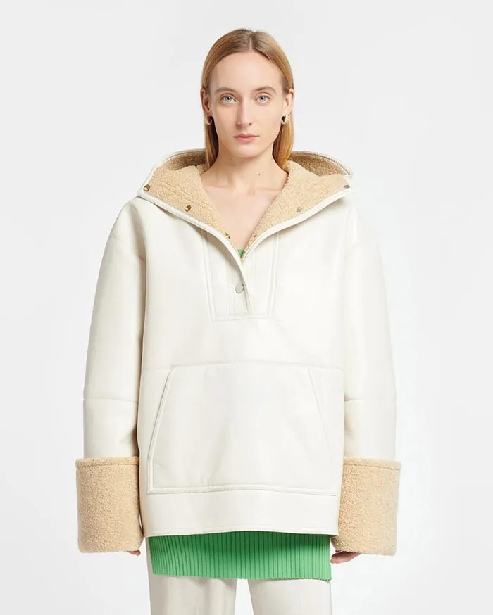 Maso Hooded Bonded Shearling Pullover CremeCrayon Women Nanushka Jackets and Blazers