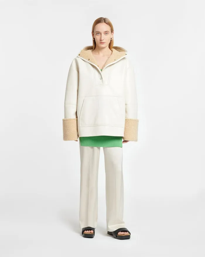 Maso Hooded Bonded Shearling Pullover CremeCrayon Women Nanushka Jackets and Blazers