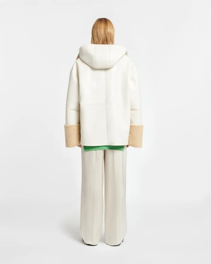 Maso Hooded Bonded Shearling Pullover CremeCrayon Women Nanushka Jackets and Blazers