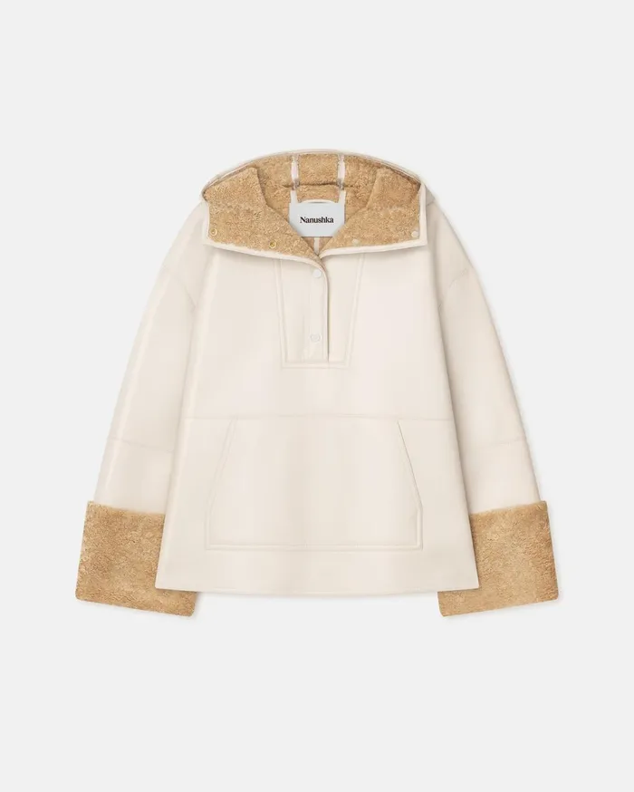 Maso Hooded Bonded Shearling Pullover CremeCrayon Women Nanushka Jackets and Blazers