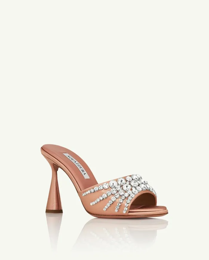 Max Crystal Mule 95 Beige Women Aquazzura Slides and Mules