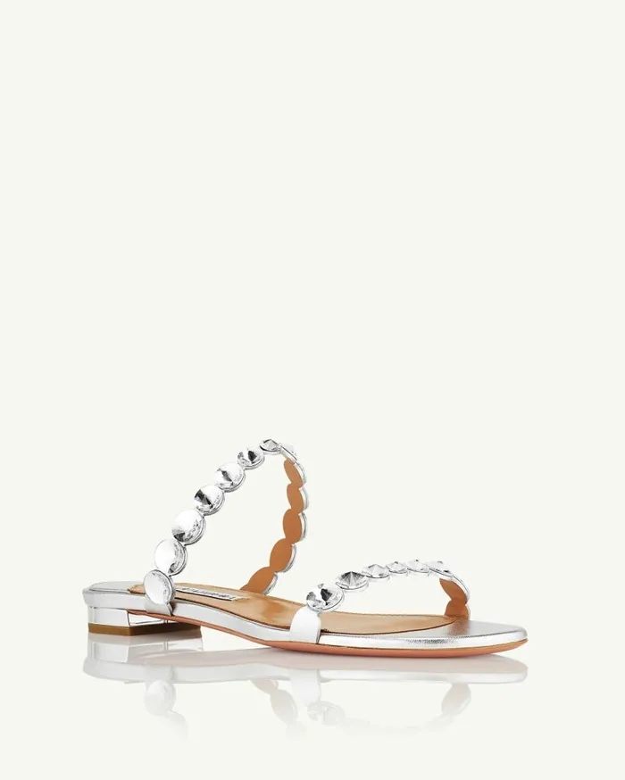 MaxiTequila Sandal Flat Silver Women Aquazzura Slides and Mules