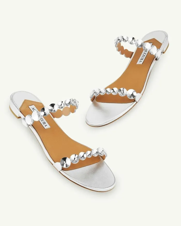 MaxiTequila Sandal Flat Silver Women Aquazzura Slides and Mules MaxiTequila Sandal Flat Silver Women Aquazzura Slides and Mules