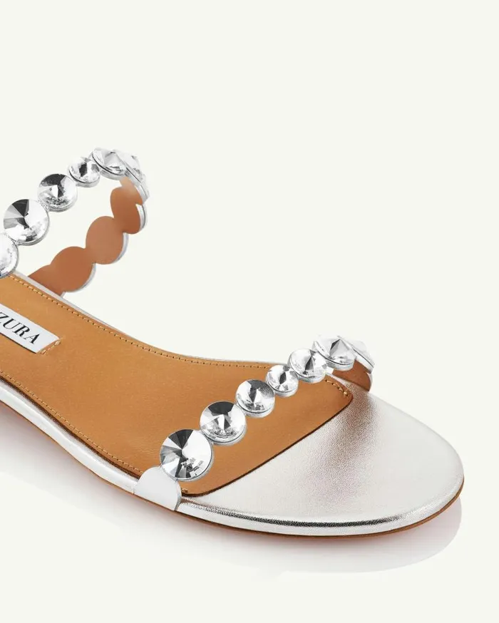 MaxiTequila Sandal Flat Silver Women Aquazzura Slides and Mules MaxiTequila Sandal Flat Silver Women Aquazzura Slides and Mules