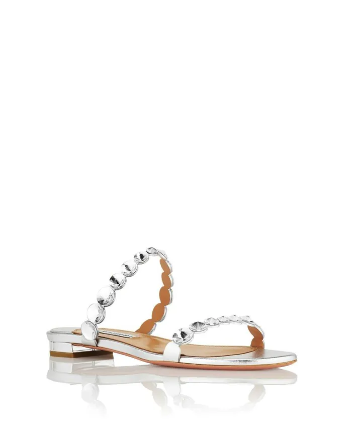MaxiTequila Sandal Flat Silver Women Aquazzura Slides and Mules MaxiTequila Sandal Flat Silver Women Aquazzura Slides and Mules