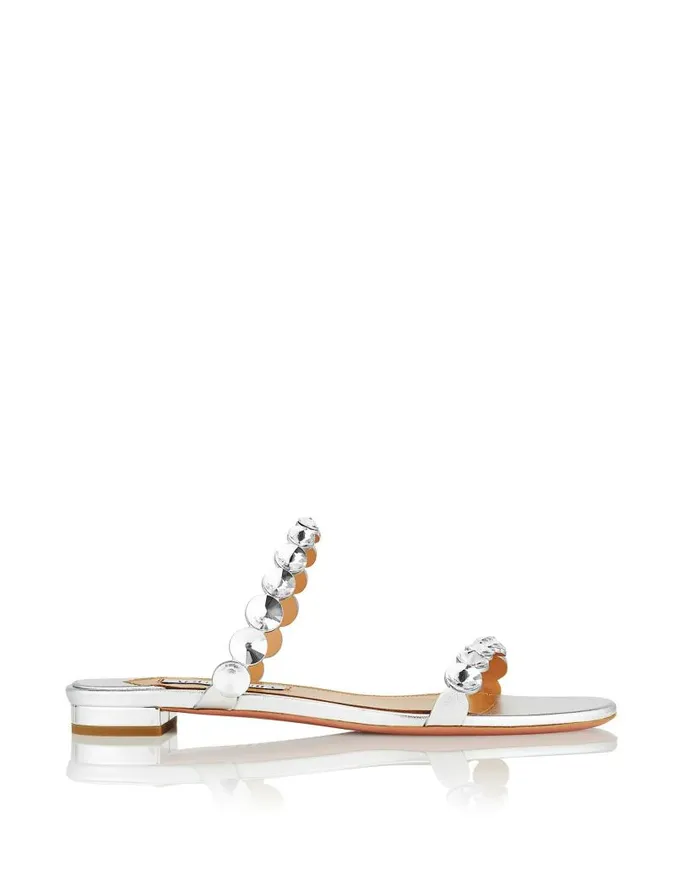 MaxiTequila Sandal Flat Silver Women Aquazzura Slides and Mules MaxiTequila Sandal Flat Silver Women Aquazzura Slides and Mules