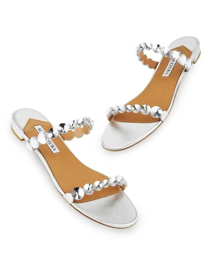 MaxiTequila Sandal Flat Silver Women Aquazzura Slides and Mules MaxiTequila Sandal Flat Silver Women Aquazzura Slides and Mules
