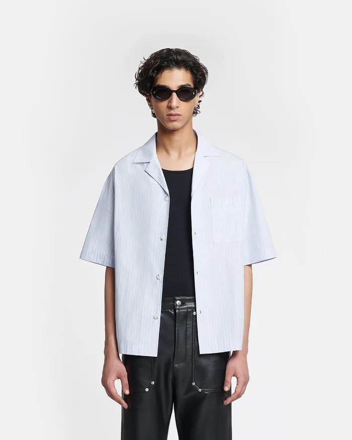 Maxton Striped Shirt BlueBeigeWhite Men Nanushka Tops