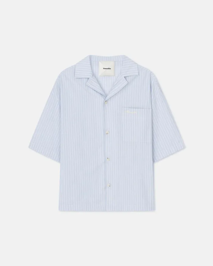 Maxton Striped Shirt BlueBeigeWhite Men Nanushka Tops