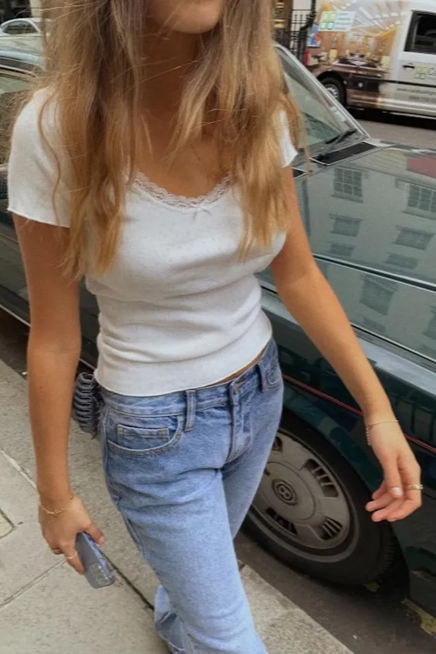 Mckenna Eyelet Bow Top White Women Brandy Melville Tops