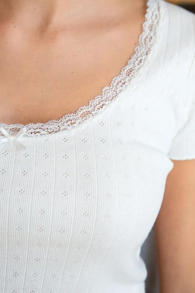 Mckenna Eyelet Bow Top White Women Brandy Melville Tops