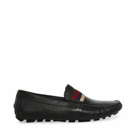 Men039s BAZ BLACK LEATHER Black Leather Steve Madden Loafers