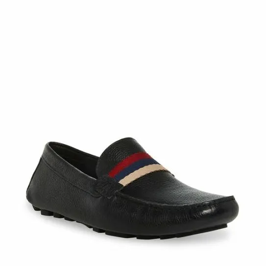 Men039s BAZ BLACK LEATHER Black Leather Steve Madden Loafers