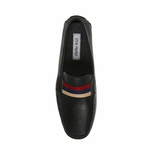 Men039s BAZ BLACK LEATHER Black Leather Steve Madden Loafers