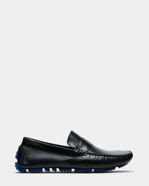 Men039s BENJI BLACK LEATHER Black Leather Steve Madden Loafers