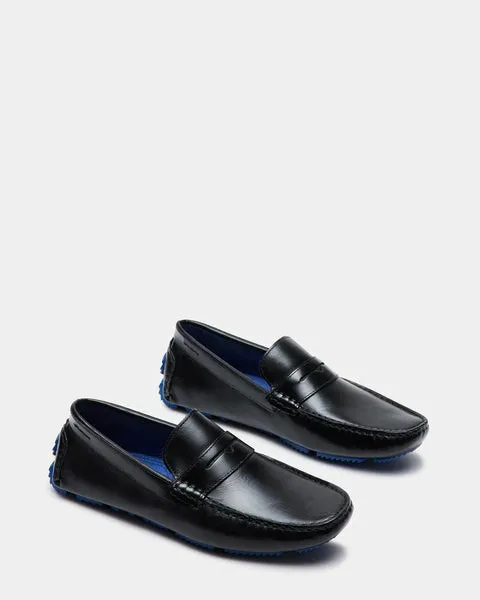 Men039s BENJI BLACK LEATHER Black Leather Steve Madden Loafers