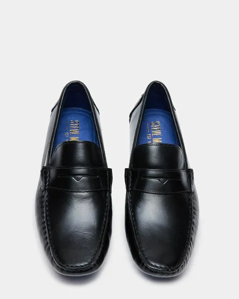 Men039s BENJI BLACK LEATHER Black Leather Steve Madden Loafers