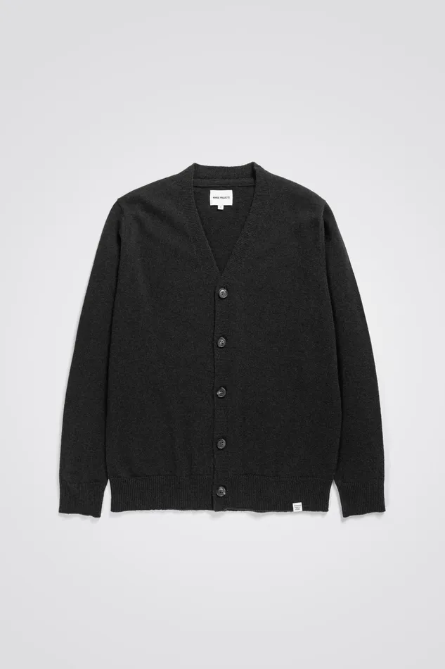 Men Adam Merino Lambswool Cardigan Black Norse Projects Knitwear