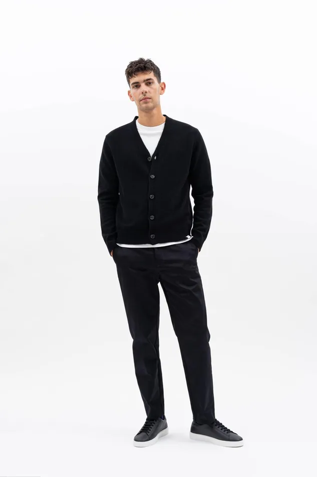 Men Adam Merino Lambswool Cardigan Black Norse Projects Knitwear