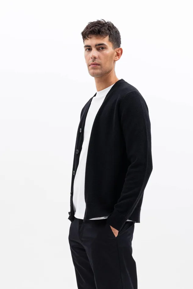 Men Adam Merino Lambswool Cardigan Black Norse Projects Knitwear