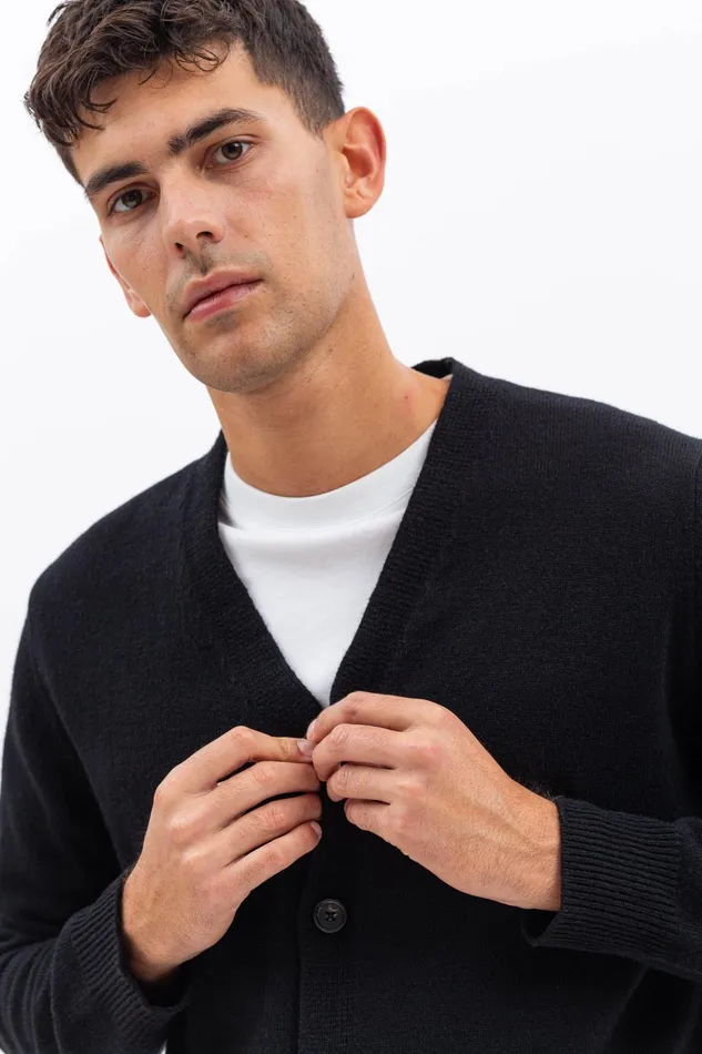 Men Adam Merino Lambswool Cardigan Black Norse Projects Knitwear