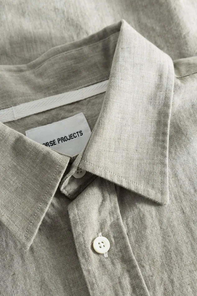 Men Algot Relaxed Cotton Linen Shirt Ivy Green Norse Projects Shirting