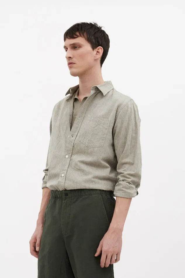 Men Algot Relaxed Cotton Linen Shirt Ivy Green Norse Projects Shirting