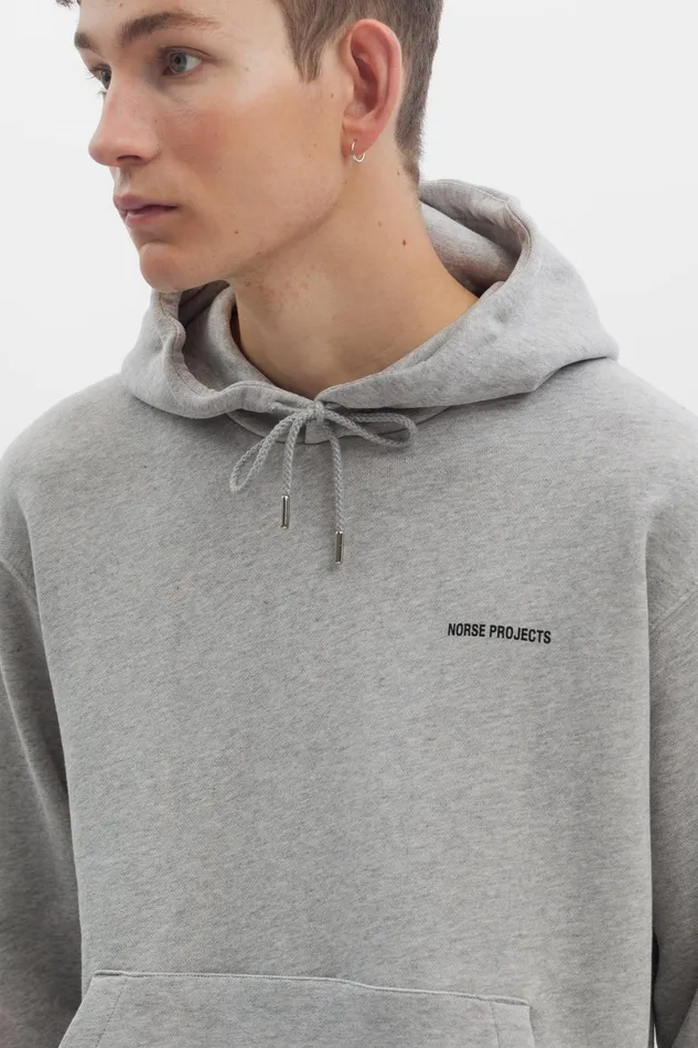 Men Arne Logo Hoodie Light Grey Melange Norse Projects Sweatshirts