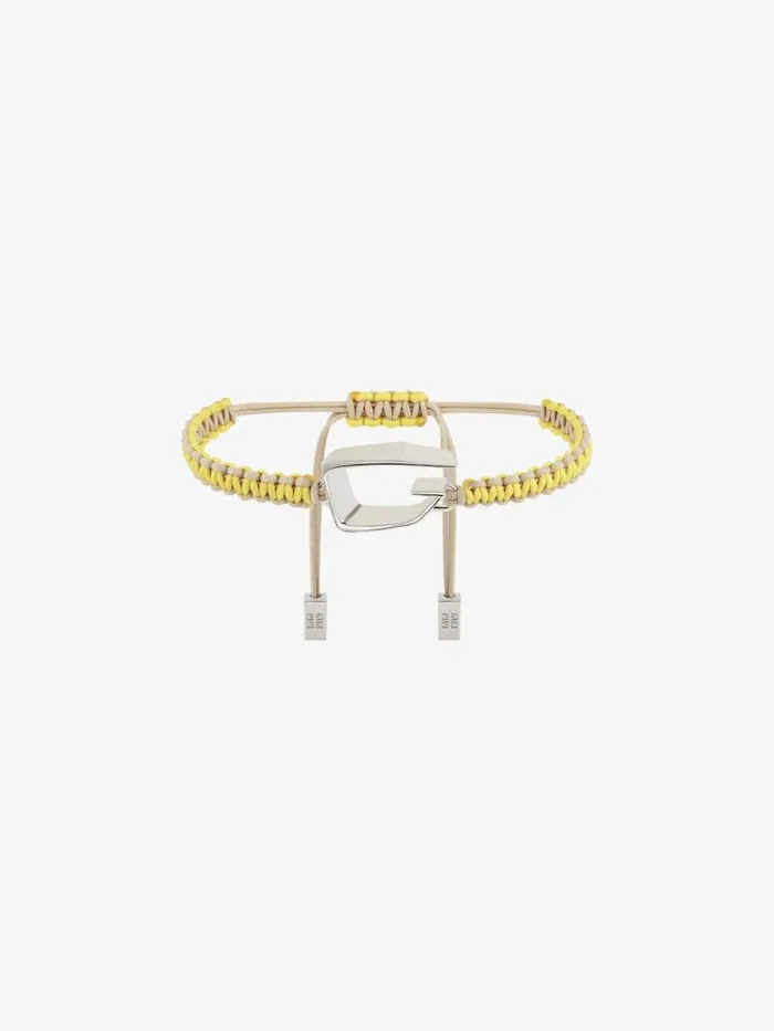 Men Beanies and Caps Givenchy Giv Cut Bracelet In Woven Cotton And Metal Beige
