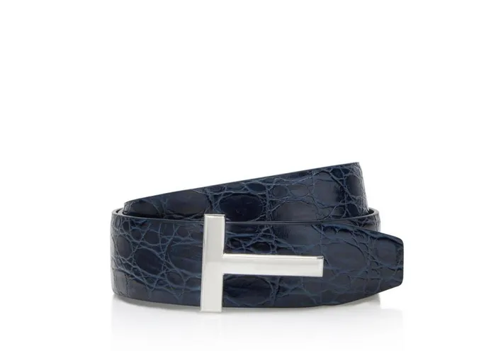 Men Belts Tom Ford Crocodile Icon Belt Dark Navy