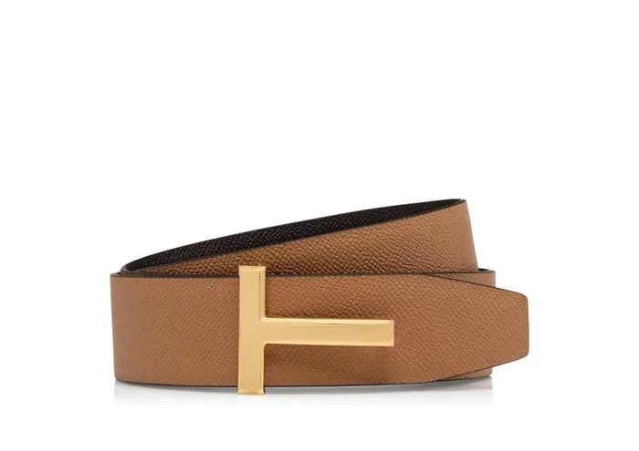 Men Belts Tom Ford Small Grain Leather T Icon Belt Chocolate Almond Men Belts Tom Ford Small Grain Leather T Icon Belt Chocolate Almond