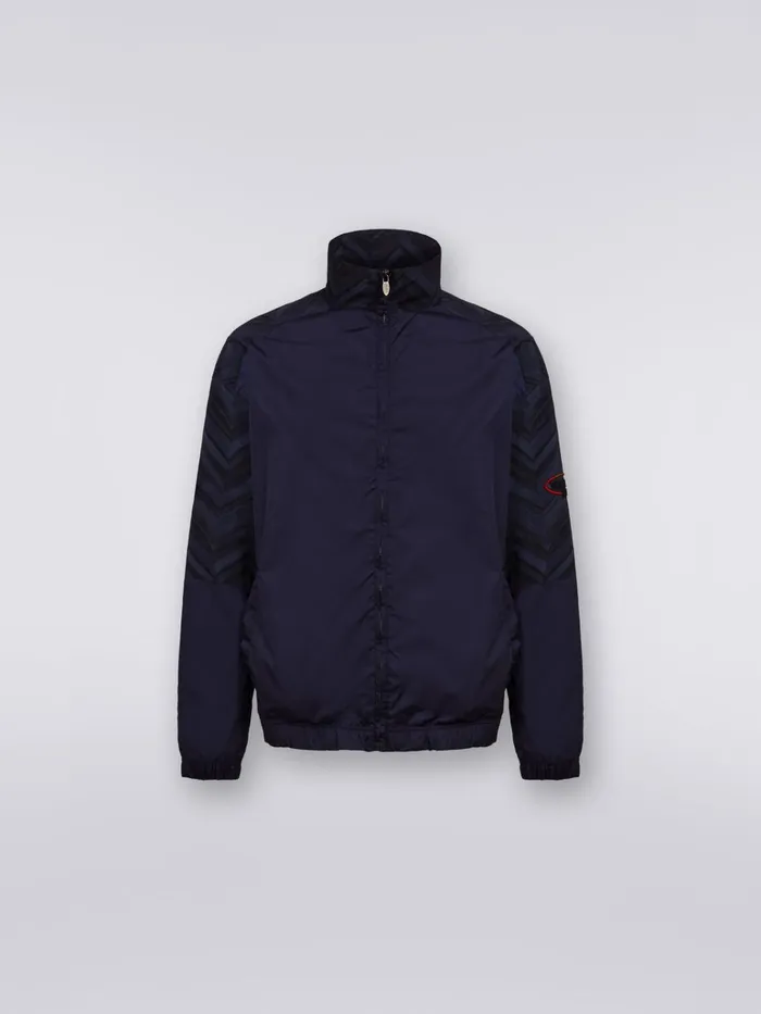 Men Bomber Jacket With Chevron Inserts And Logo Blue Missoni Sport