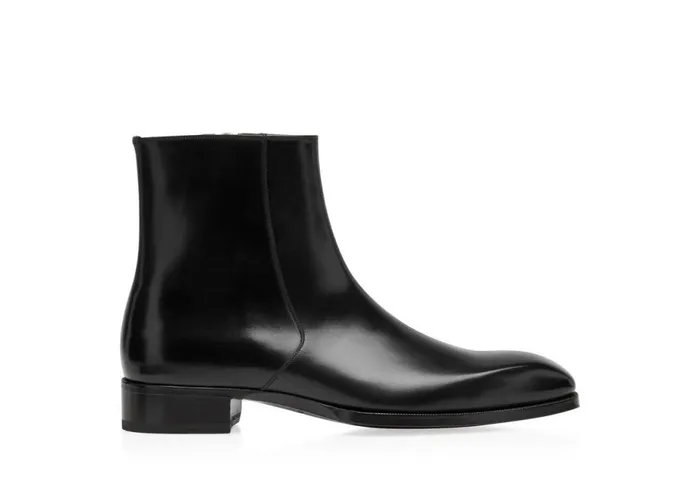 Men Boots Tom Ford Burnished Leather Elkan Zip Boot Black