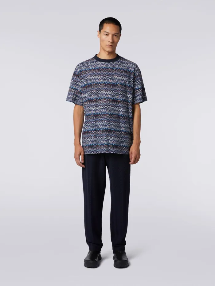 Men Cotton And Viscose Chevron CrewNeck TShirt Navy Blue Missoni Polos and Tshirts Men Cotton And Viscose Chevron CrewNeck TShirt Navy Blue Missoni Polos and Tshirts