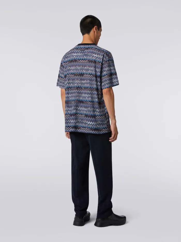 Men Cotton And Viscose Chevron CrewNeck TShirt Navy Blue Missoni Polos and Tshirts Men Cotton And Viscose Chevron CrewNeck TShirt Navy Blue Missoni Polos and Tshirts