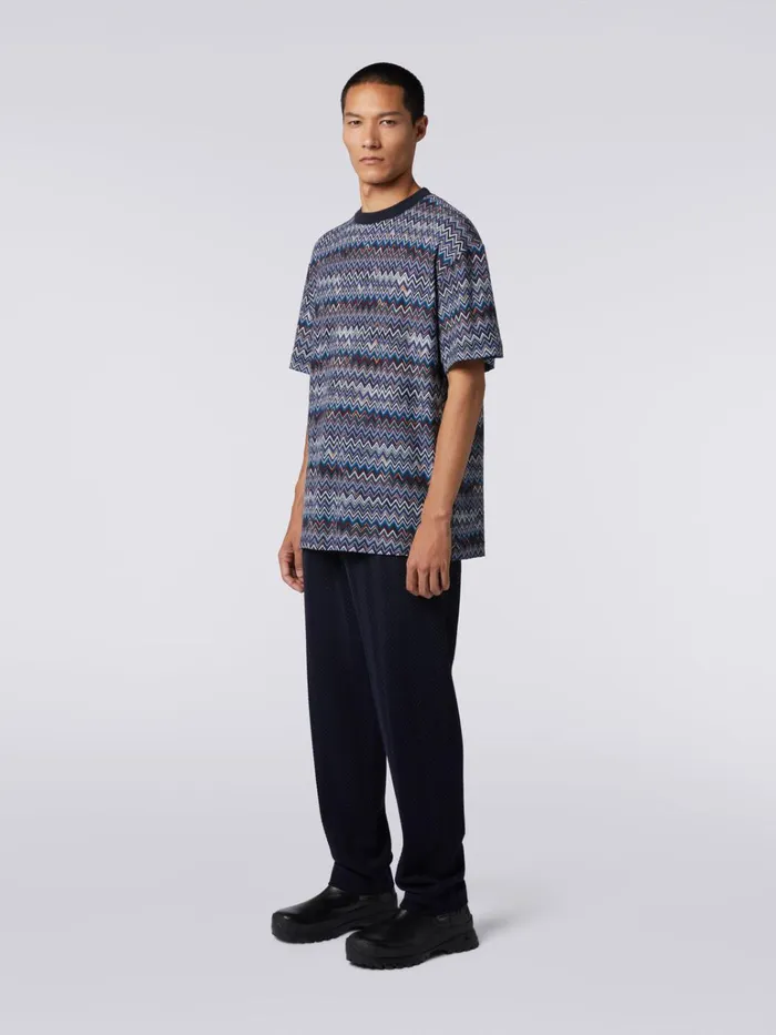 Men Cotton And Viscose Chevron CrewNeck TShirt Navy Blue Missoni Polos and Tshirts Men Cotton And Viscose Chevron CrewNeck TShirt Navy Blue Missoni Polos and Tshirts