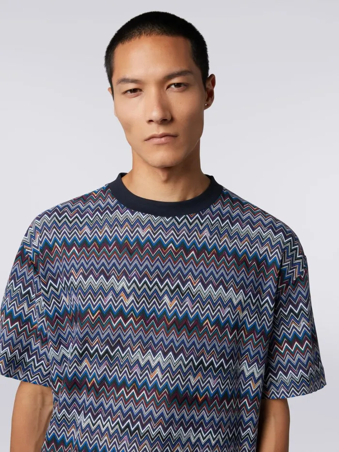 Men Cotton And Viscose Chevron CrewNeck TShirt Navy Blue Missoni Polos and Tshirts Men Cotton And Viscose Chevron CrewNeck TShirt Navy Blue Missoni Polos and Tshirts
