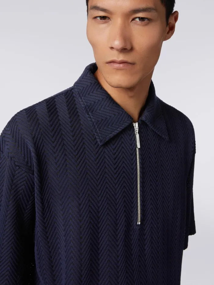Men Cotton And Viscose ShortSleeved Polo Shirt With Zip Multicoloured Missoni Polos and Tshirts Men Cotton And Viscose ShortSleeved Polo Shirt With Zip Multicoloured Missoni Polos and Tshirts
