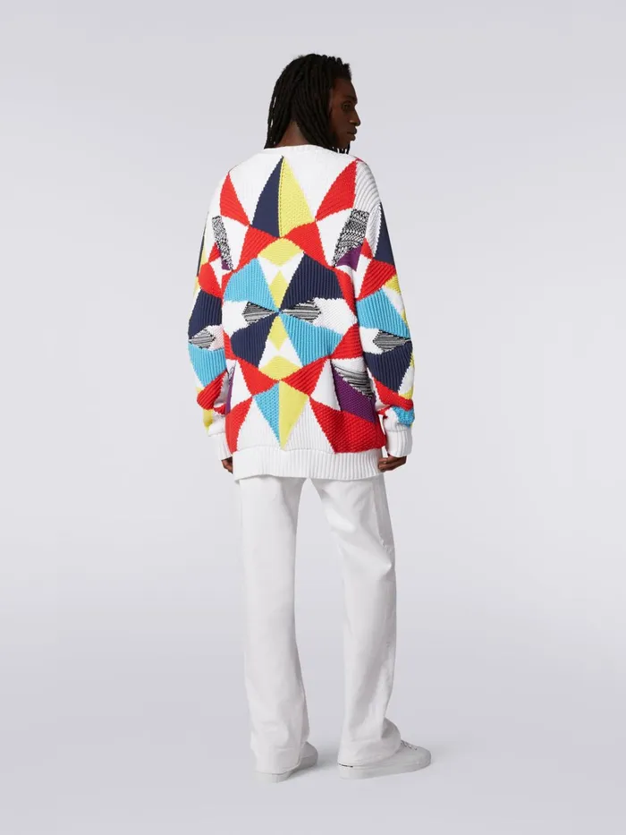 Men Cotton Blend Cardigan With MultiPoint Intarsia Details Multicoloured Missoni Knitwear