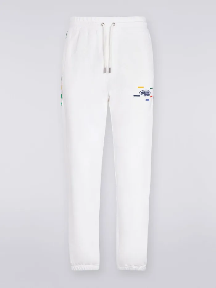 Men Cotton Jogger Trousers With Multicoloured Insert White and Multicoloured Heritage Missoni Sport