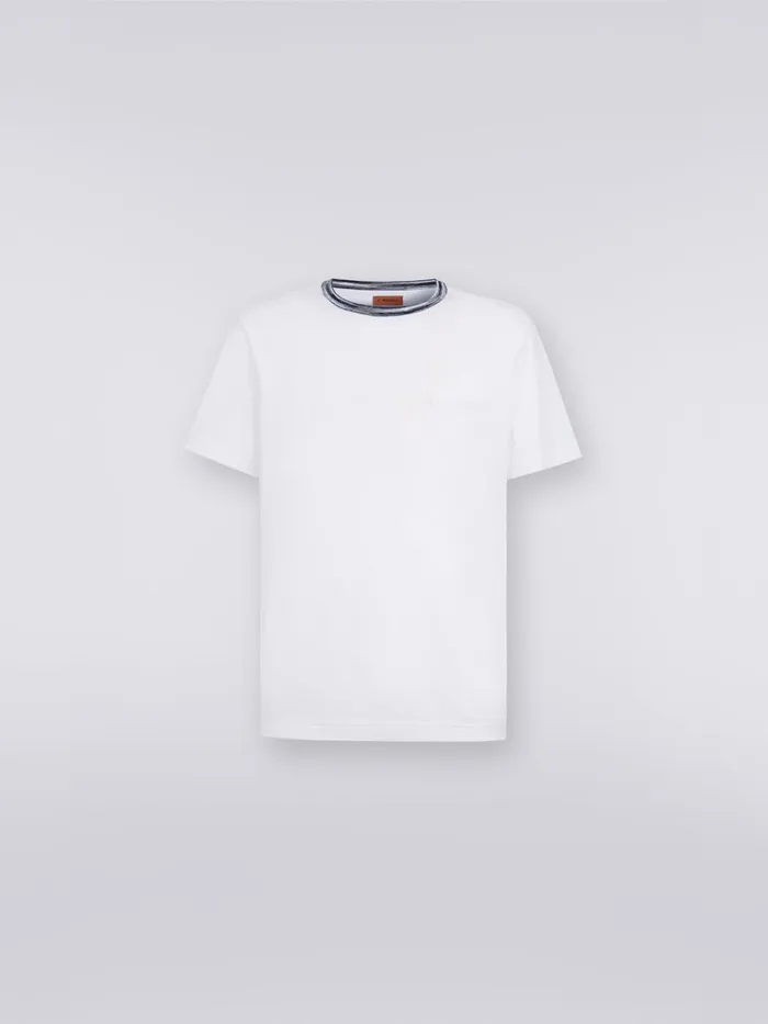 Men CrewNeck Cotton TShirt With Contrasting Detail And Logo Lettering White Missoni Polos and Tshirts Men CrewNeck Cotton TShirt With Contrasting Detail And Logo Lettering White Missoni Polos and Tshirts